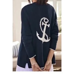 J. Jill Navy Anchor Cardigan sze small beach nautical